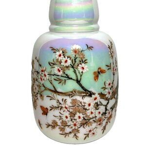 American Handblown Glass Handpainted Rare Pearl Opal Iridescent 9.5”Vase Vintage